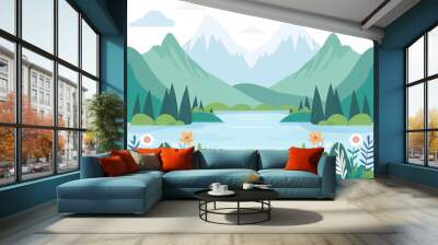 Ecofriendly tourism regulations, protected nature reserves, flat design illustration Wall mural