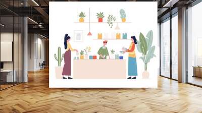 Jewelry workshop, artisans crafting metal pieces, flat design illustration Wall mural