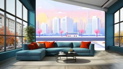 Urban landscape, automated manufacturing hubs, flat design illustration Wall mural