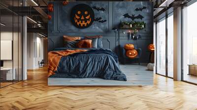 Halloween theme decoration in modern bedroom. Wall mural