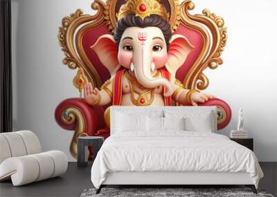  3d Lord Ganesha sitting in chair Wall mural