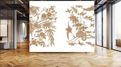 Japanese Oriental Pattern. Oriental Ornament Elements. Eastern Gold Decoration. Nature, Floral Details. Wall mural