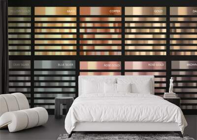 Metal gradient. Color set. Metallic collection. Gold, silver, pearl, bronze palette. Color collection. Steel, aluminium, tin. Holographic background. Chrome texture. Chromium polish effect. Wall mural