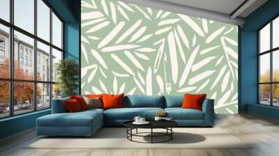 Organic Leaf Pattern. Branch with Leaves Ornamental Texture. Floral Seamless Pattern. Palm Branch Background. Flourish Nature Summer Garden. Tropical Green Ornament Wall mural