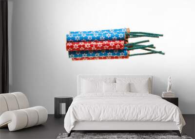 firecrackers and fireworks on white background Wall mural