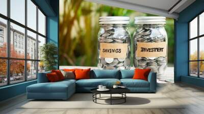 Full of coins in glass jar with savings and investment tap for save money concept. Wall mural