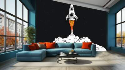 take of rocket in the moon with hand drawn style Wall mural