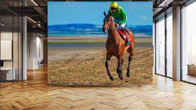 Racehorse Galloping on beach Wall mural