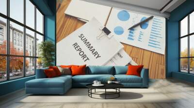 summary report on business desk in office. Wall mural