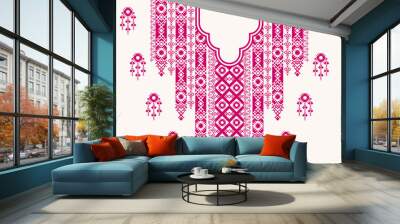 Vector two tone color ethnic geometric shape neck embroidery pattern design. Feminine tribal art fashion for shirts. Wall mural