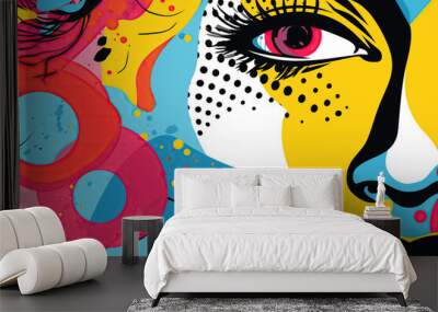 Abstract pop art illustration of closeup fashion woman Wall mural