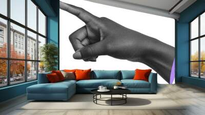 Black and white grained African woman's hand pointing finger to side, modern collage element on transparent background, purple cut Wall mural