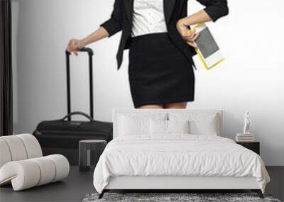 full length of business woman standing with her travel bag Wall mural