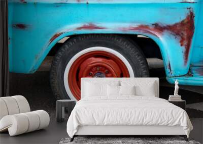 Old flat tire of rusty pickup truck Wall mural