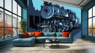 vintage train isolated on white of  drawing for poster Wall mural