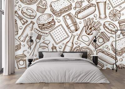 Fast Food seamless pattern Wall mural