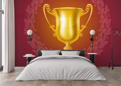 Golden Trophy Cup with Laurel Wreath Wall mural