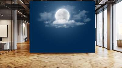 Mystical Night sky background with full moon, clouds and stars. Moonlight night. Vector illustration. Wall mural