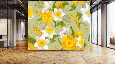 Retro flower seamless pattern - daffodils Wall mural