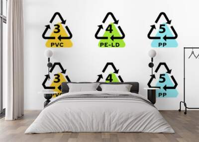 Set of badges for marking plastic. Industrial marking of plastic products. Code system signs for plastic recycling. Vector elements. Wall mural