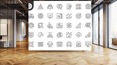 Set of line icons in linear style. Series - data analysis, database, optimization, processing and retrieval of digital data, server and storage.Outline icon collection. Pictogram and infographic. Wall mural