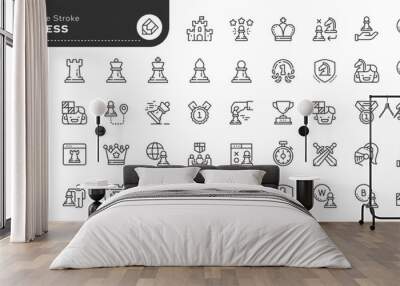 set of line icons in linear style. series - game of chess. chess pieces: bishop, pawn, queen, knight Wall mural