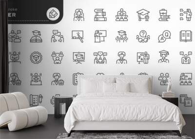 Set of line icons in linear style. Series - Teacher, teaching and education. Knowledge, teach, book, school and university. Outline icon collection. Conceptual pictogram and infographic. Wall mural