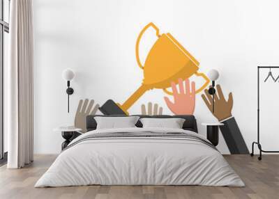 five hand raise trophy award white background Wall mural