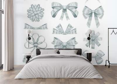 Set of silver white bows. Vector illustration. Wall mural