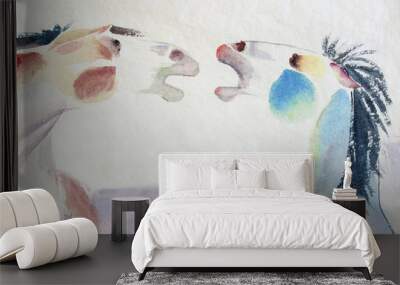 Abstract watercolor paintings of a couple horses on paper Wall mural