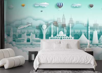 Advertising travel brochure Kazakhstan top world modern skyscraper and famous. Wall mural