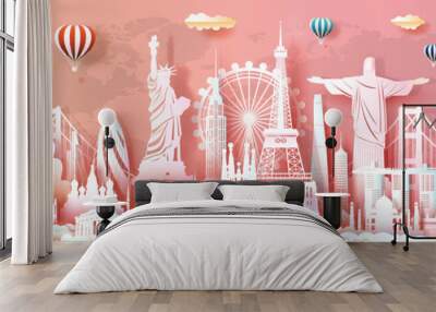 Brochure and business advertising landmarks of world travel monument. Wall mural