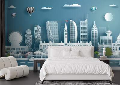 Illustration travel landmarks architecture Canada in toronto famous with social city. Wall mural