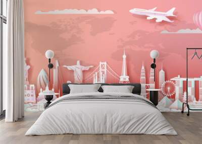 Landmarks of world travel architecture skyscraper ancient and modern culture. Wall mural