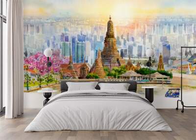 Panorama view famous landmarks in Thailand. Wall mural