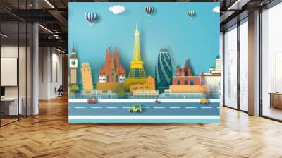 Travel landmark europe with city downtown architecture skyline and europe tourism. Wall mural