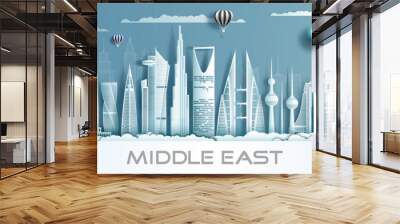 Travel to middle east landmarks of asia with modern architecture. Wall mural