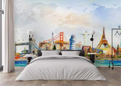 World travel and sights. Famous landmarks of the world. Wall mural