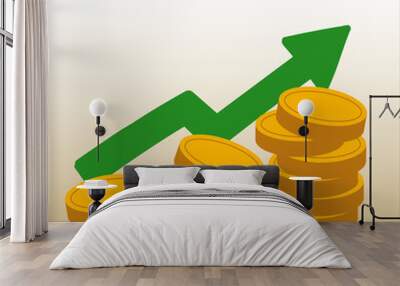 coins and arrow, coin concept growth chart on graph Wall mural