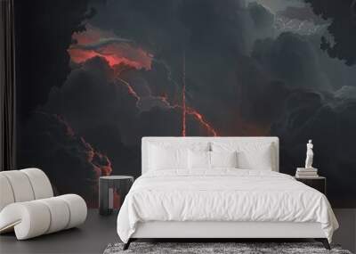 The sky split in two as a towering red arrow blazes through the heart of a menacing storm, illuminating the darkened clouds in its wake Wall mural