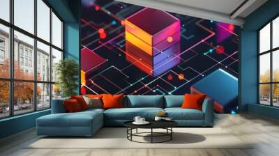 Utilize geometric shapes to represent secure coding practices in a minimalist style Wall mural