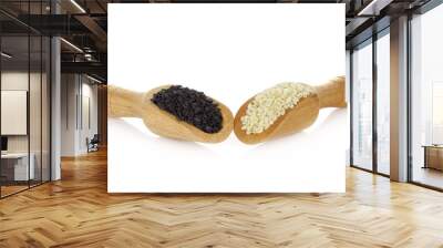 sesame seed in scoop isolated on white background. Wall mural