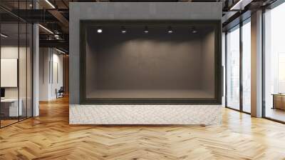 Shop window display, Empty storefront, Showcase on the street.mock up 3D render	 Wall mural