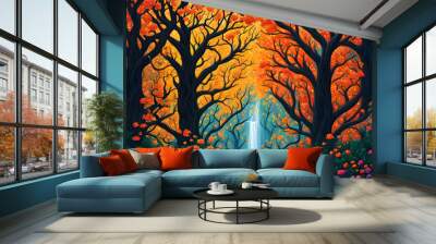 Pictures of beautiful trees and flowers grown in pots. Placed as a decoration in the large garden. h (26) Wall mural