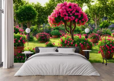 Pictures of beautiful trees and flowers grown in pots. Placed as a decoration in the large garden. tree (27) Wall mural