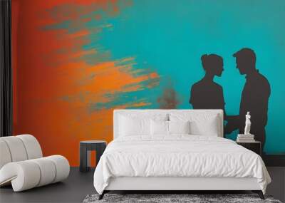 A Cozy Evening of Culinary Creation: A Couple Sharing a Meal-Cooking Experience at Home. Happy Sunday Life Concept Wall mural