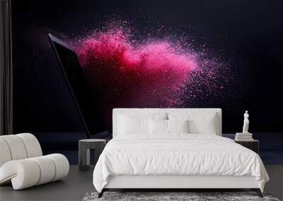 Explore the Fusion of Technology and Creativity with a Vibrant Digital Explosion from a Laptop. Website Development Concept Wall mural