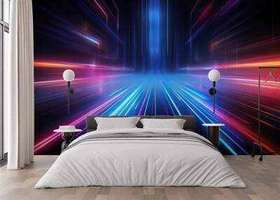 Abstract technology neon lines with light effect Wall mural