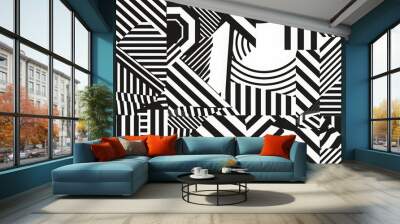 an image with an optical illusion, where black and white stripes are diagonally Wall mural