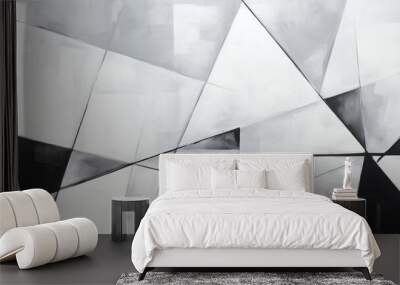 black and white painting with triangles, in the style of hard-edge geometric abstraction Wall mural